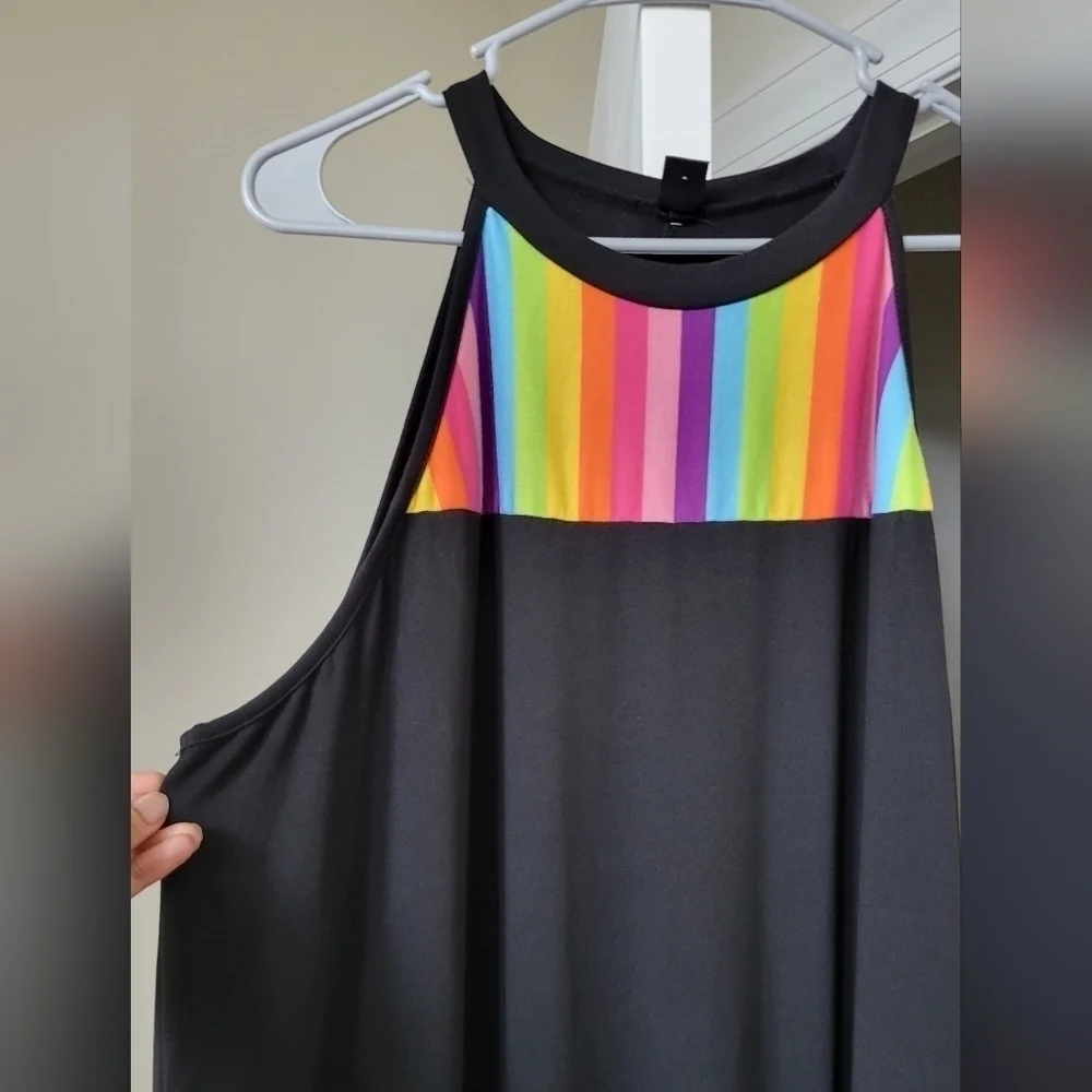 Black Rainbow Panel Sleeveless High-Low Maxi Dress Size 20 NWT - Picture 3 of 5